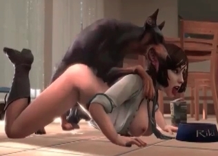 Lustful Doberman fucks a slender girl in her tight ass