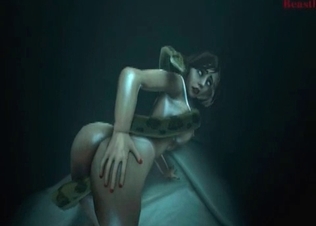 Brutal snake fucks a brunette in the 3D porn